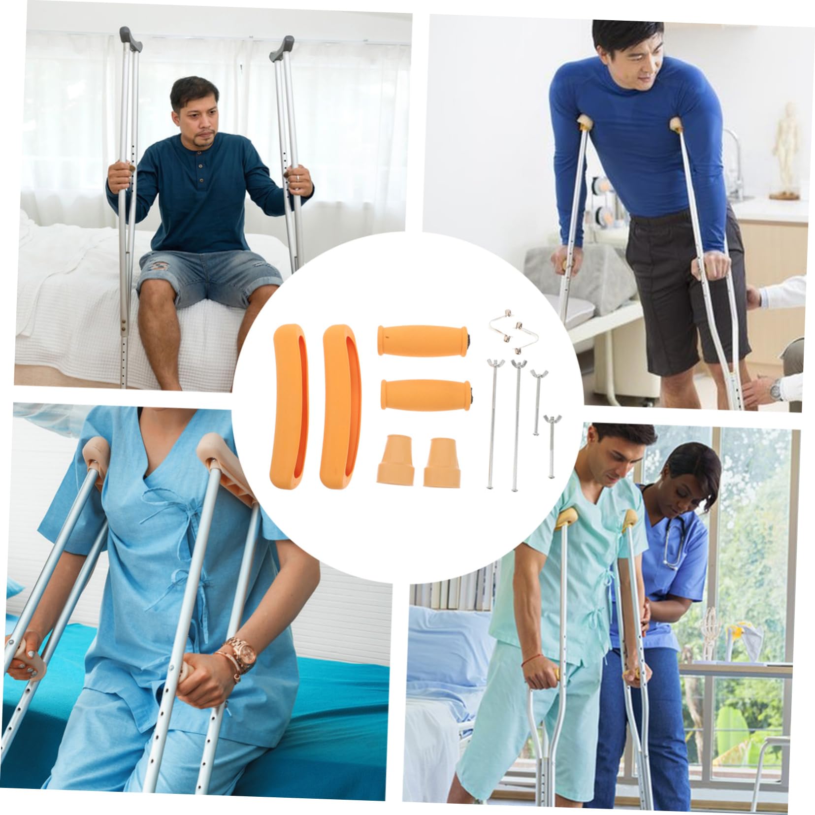 SHINEOFI Juego de Repuestos para Muletas Almohadillas para Axilas y Empuñaduras Antideslizantes de Goma, Diseño Ergonómico para Ayudas para Caminar