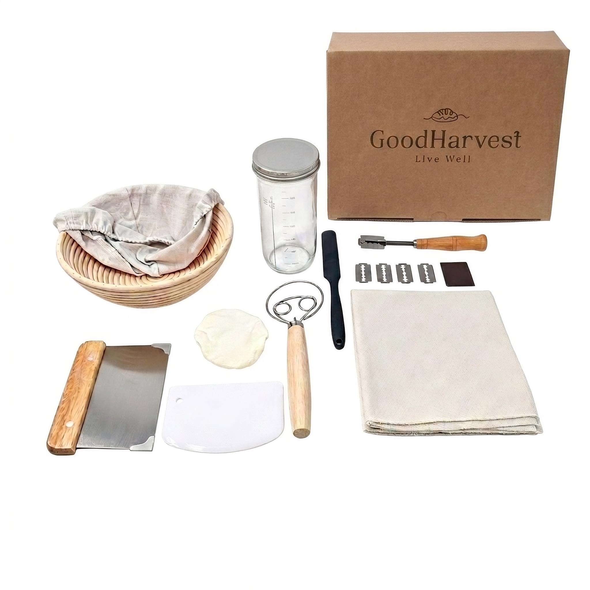 GoodHarvest Sauerteig Starter Set mit Gärkörbchen, Gärglas & Brotbackset