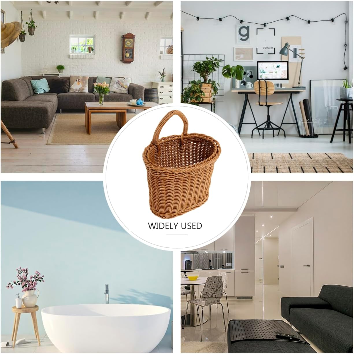 Balacoo Wall Hanging Basket, Woven Imitation Rattan Storage Basket, Hanging Flower Basket for Kitchen Wall Decor, 10.03 X 6.29 X 6.29 Inch, Brown