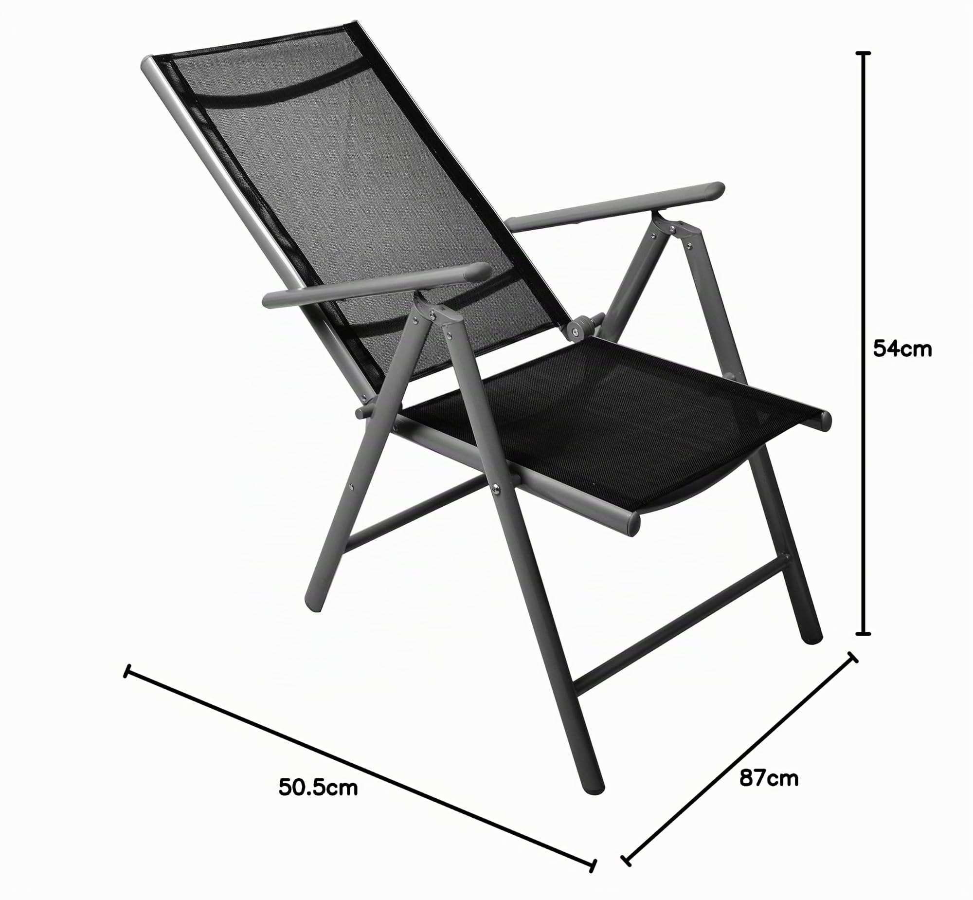 Nexos 2-er Set Stuhl, Klappstuhl, Gartenstuhl, Hochlehner für Terrasse, Balkon Camping Festival, aus Aluminium verstellbar, leicht, stabil, schwarz