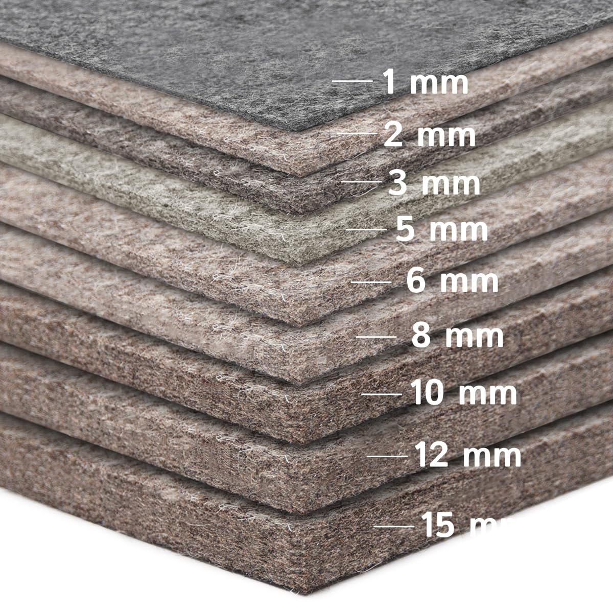 Wollfilz Zuschnitt (Industriefilz) grau meliert 15 mm – 50 x 30 cm – Dichte 0,36 g/cm³ – Hochwertiger technischer Filz – Made in Germany