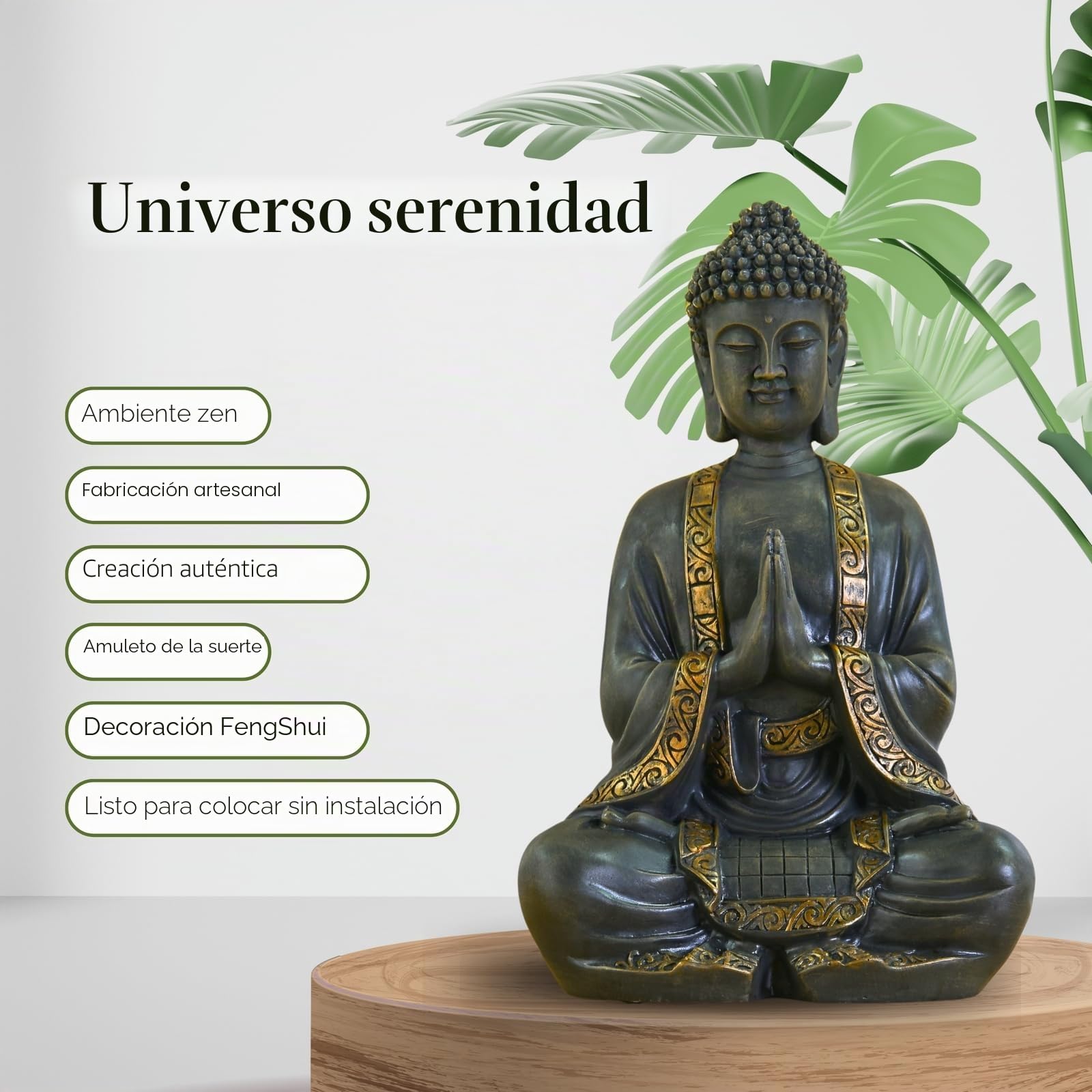 zen' Light grande estatua Buda mediación, resina, Bonze, 37.5 x 15 x 24 cm