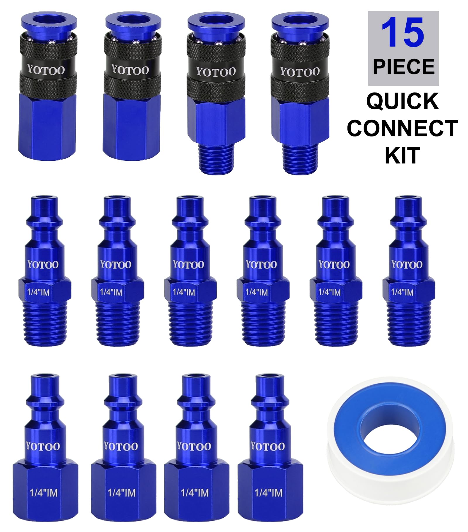5-in-1 Universal Air Coupler And Plug Kit - 1/4" Industrial Quick Connect Fittings Set (4-Piece)