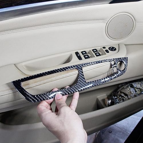 Miniatura 9 de taruisixt Ajuste para BMW X5 X6 E70 E71 2008-2013 ventana botón decorativo marco adhesivo adhesivo suave fibra de carbono puerta interior accesorios