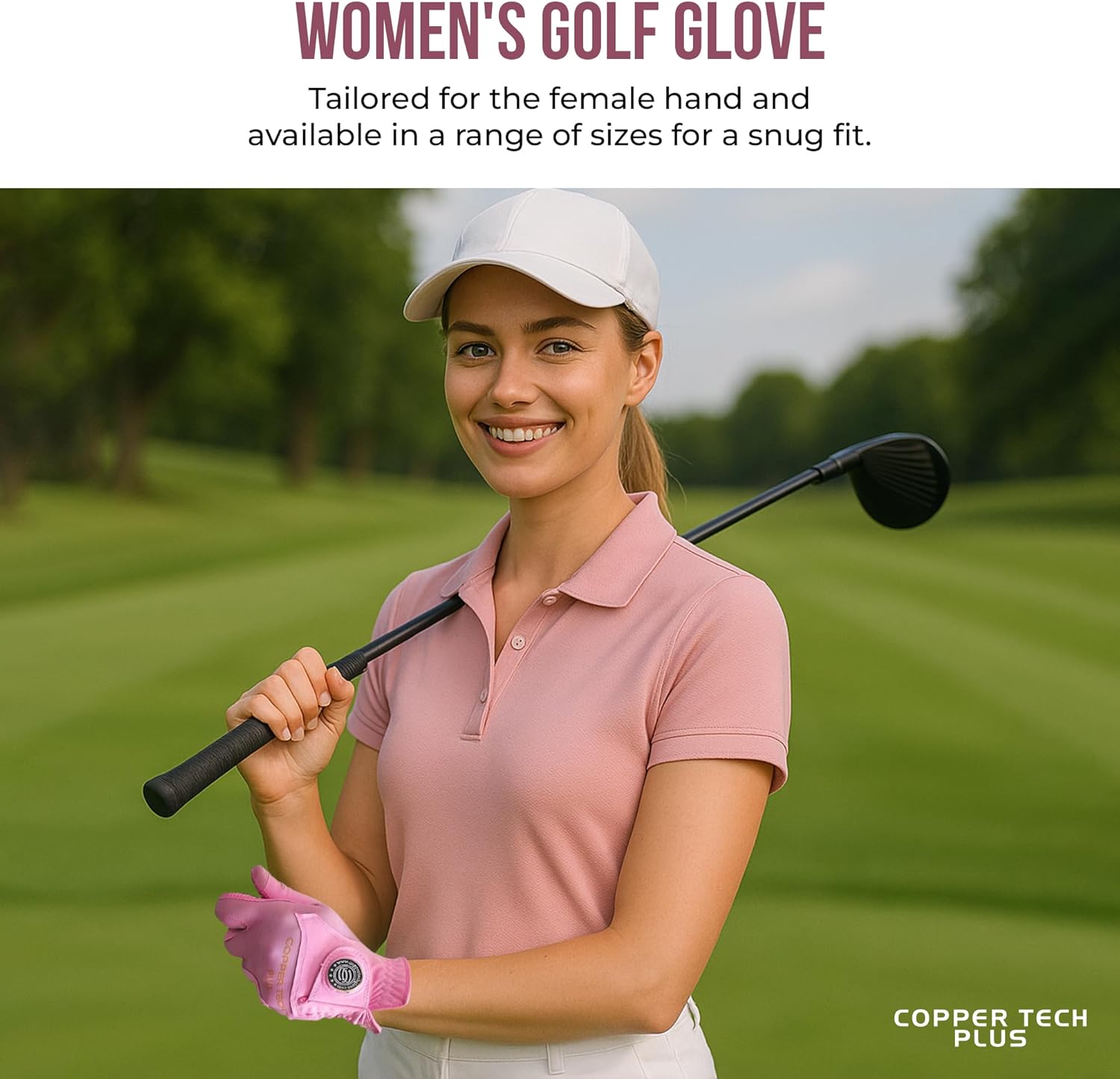 Women’s Golf Glove – Copper Infusion for Muscle Stiffness & Soreness, Compression Fit, Non-Slip Silicon Grip, Sweat-Wicking, USGA Approved – Left Hand, Pink/Pink
