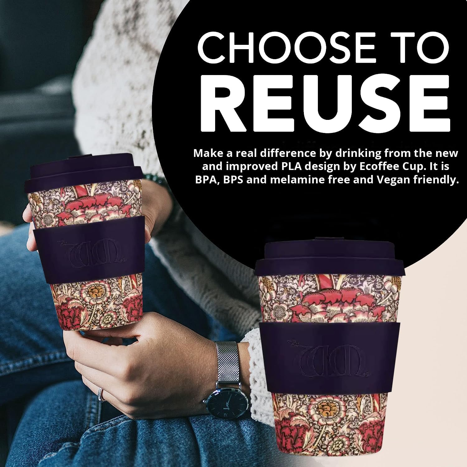 12oz 350ml William Morris Reusable Eco-Friendly 100% Plant Based Coffee Cup - Image 2