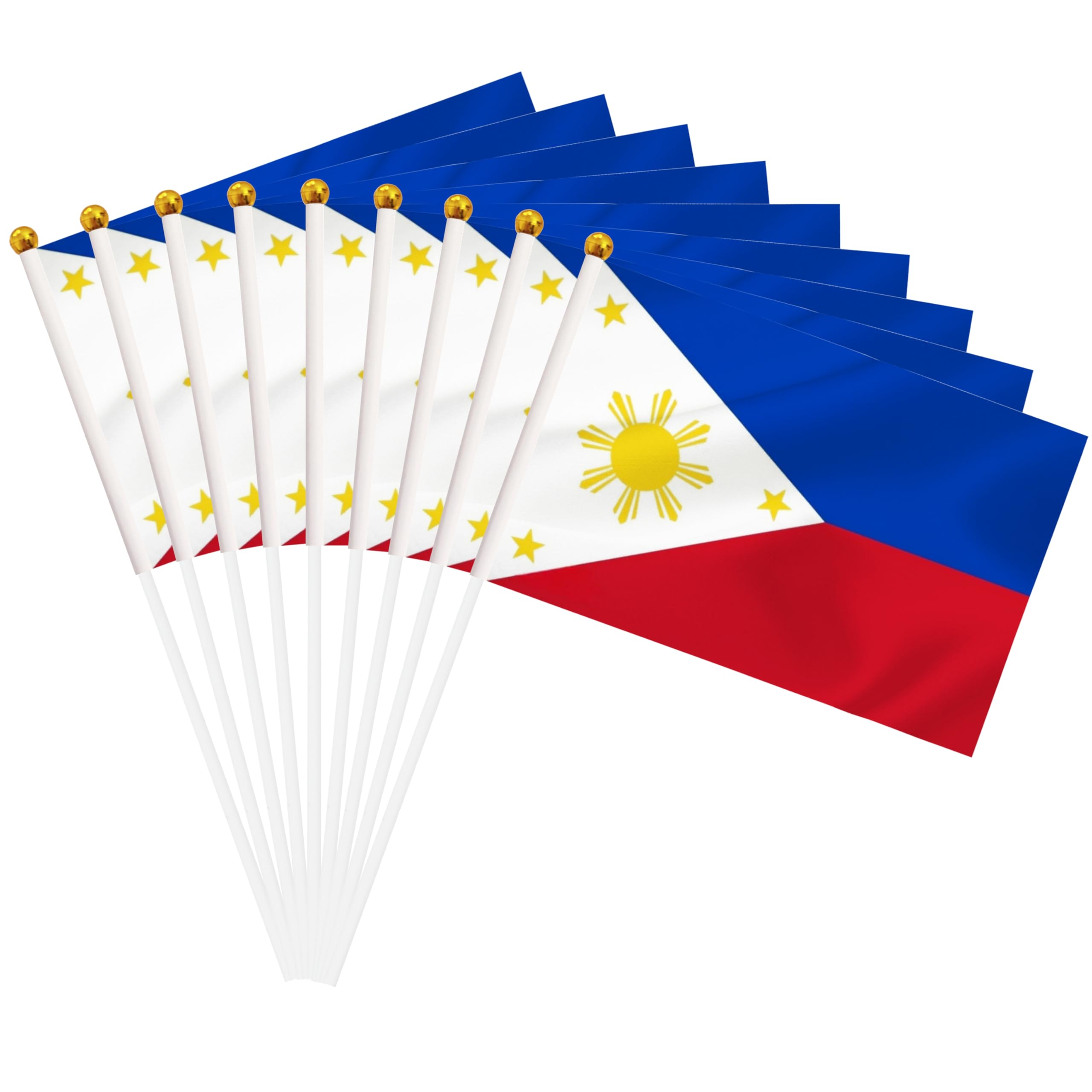 50 Pack Philippine Hand Held Mini Stick Flags, Philippine Small Miniature Stick Flag with 8.2 x 5.5 Inch Flag, Outdoor Decoration, Party Decorations, Supplies for Parades, Festival Events Celebration