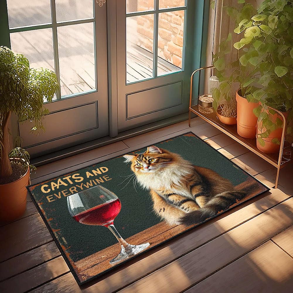 Tapis d'automne pour entrée intérieure style chat et vin