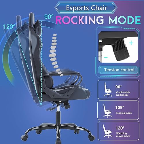 Miniatura 5 de PayLessHere Ergonomic Racing Desk Chair Gaming Chair Computer Chair with Armrests 360° Swivel & Caster Pu Desk Task Chair Executive Headrest Lumbar