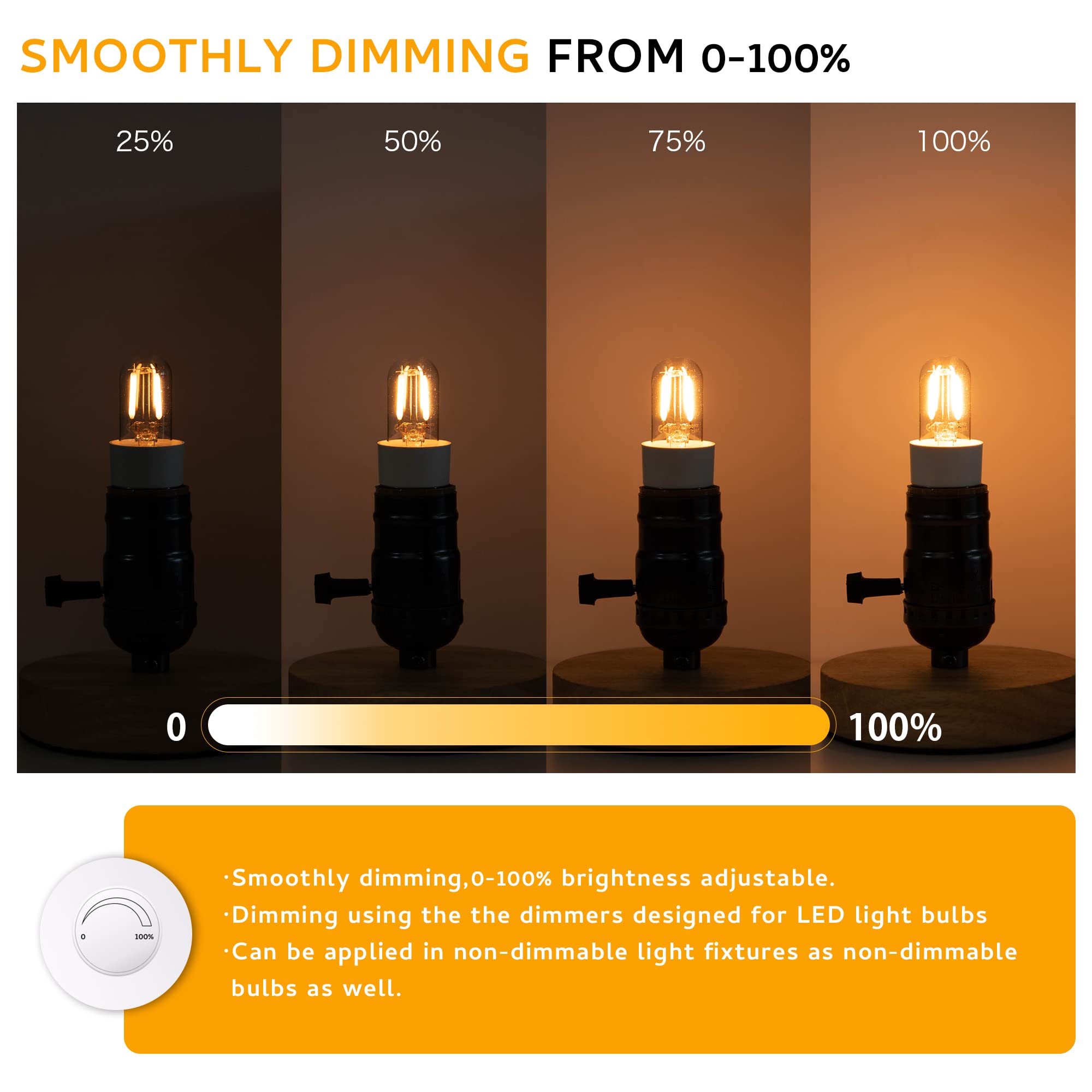 Bombilla nocturna regulable E12 de 15 W equivalente a 20 W, bombilla de lámpara de sal T20, mini bombilla LED para microondas, horno, refrigerador, ventilador de techo, 2200 K, blanco cálido, 4