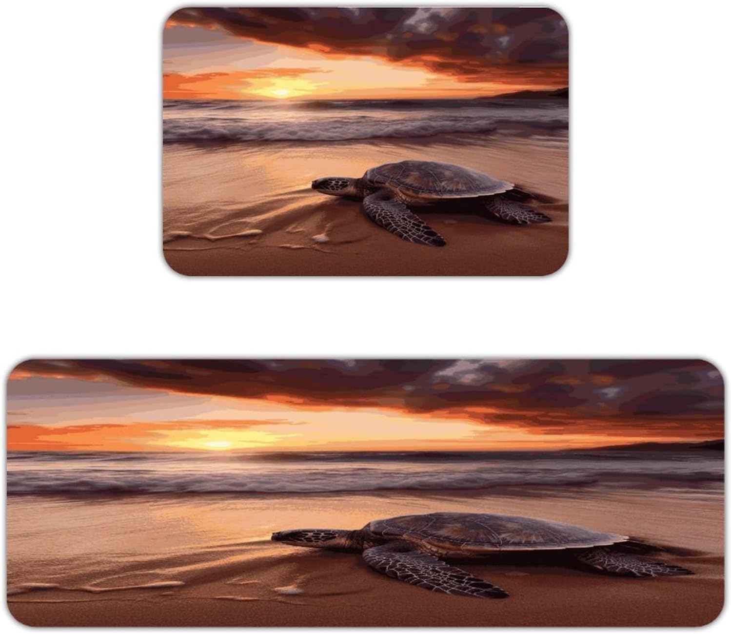Sea Turtle Sunset Kitchen Mat Kitchen Rug Set | Kitchen Rugs Flannel Velvety Washable breathable Water Absorbent Soft ，kitchen utensils for Kitchen, Floor,Laundry