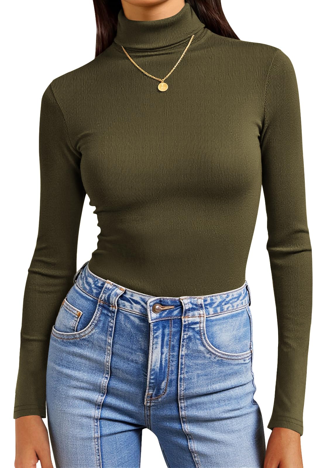 Poetsky Womens Turtleneck Long Sleeve Tops Fall Slim Fitted Shirts Ribbed Thermal Underwear Tops