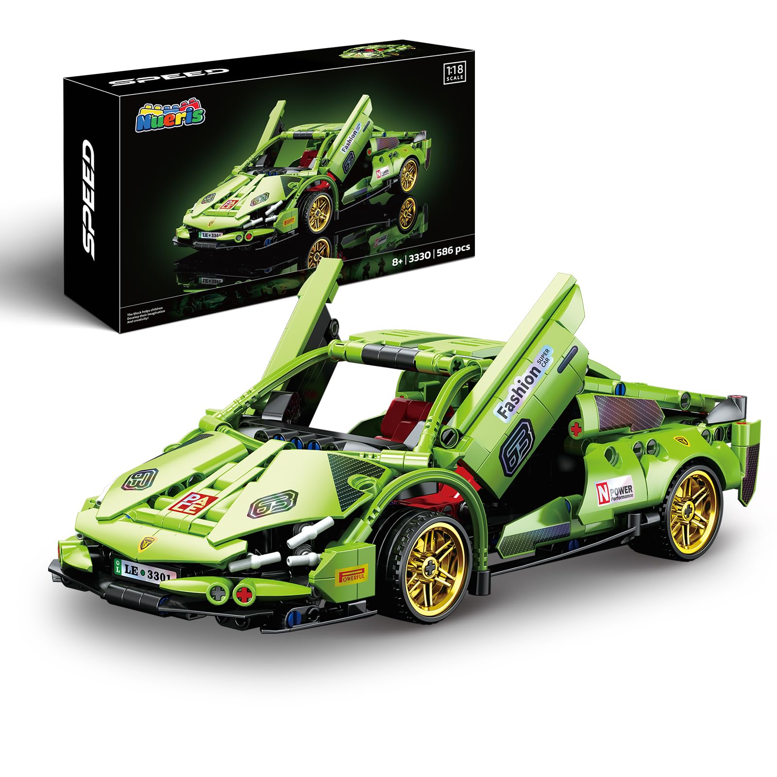 1:18 Technic Super Sports Cars Model Sets - 586 PCS Green MOC Building Block Car Raceing…