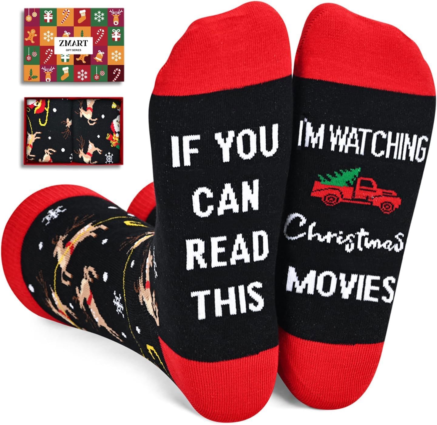 Christmas Socks for Adult - Deer Elf Xmas Movie Gifts, Merry Xmas Stocking Stuffers