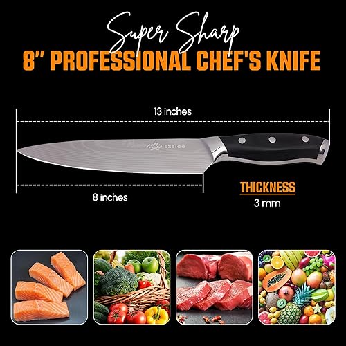 Miniatura 3 de Cuchillo de cocina profesional de 8 pulgadas con protector de dedo, cuchillo de cocina súper afilado para corte de precisión, accesorio de cocina