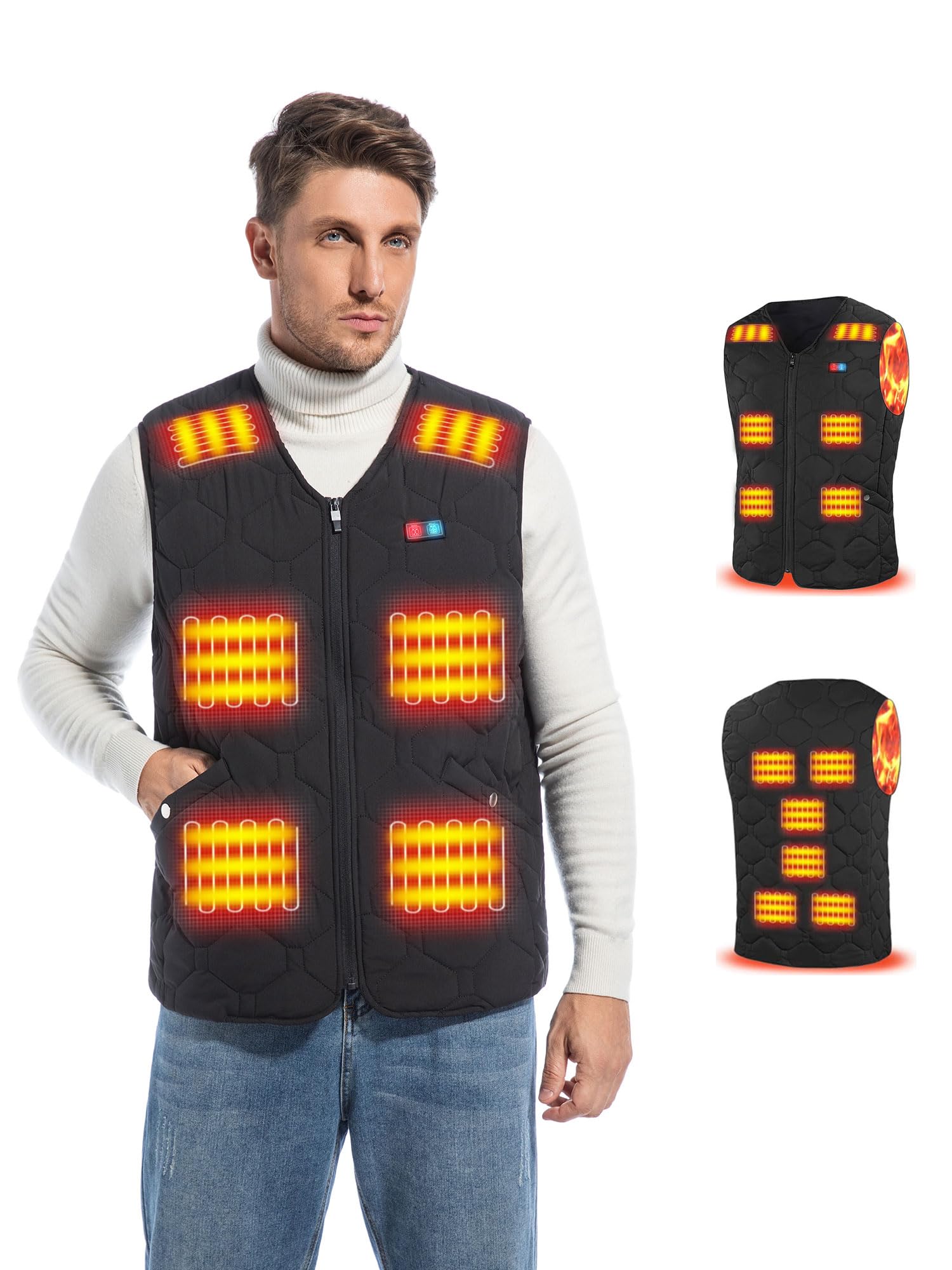 Rrtizan Gilet Riscaldato Uomo con Batteria 10000mAh, Giubbotto Riscaldanto con 15 Zone e 3 Livelli Temperatura, Impermeabile Antivento per Giubbotto Moto, Ciclismo, Pesca