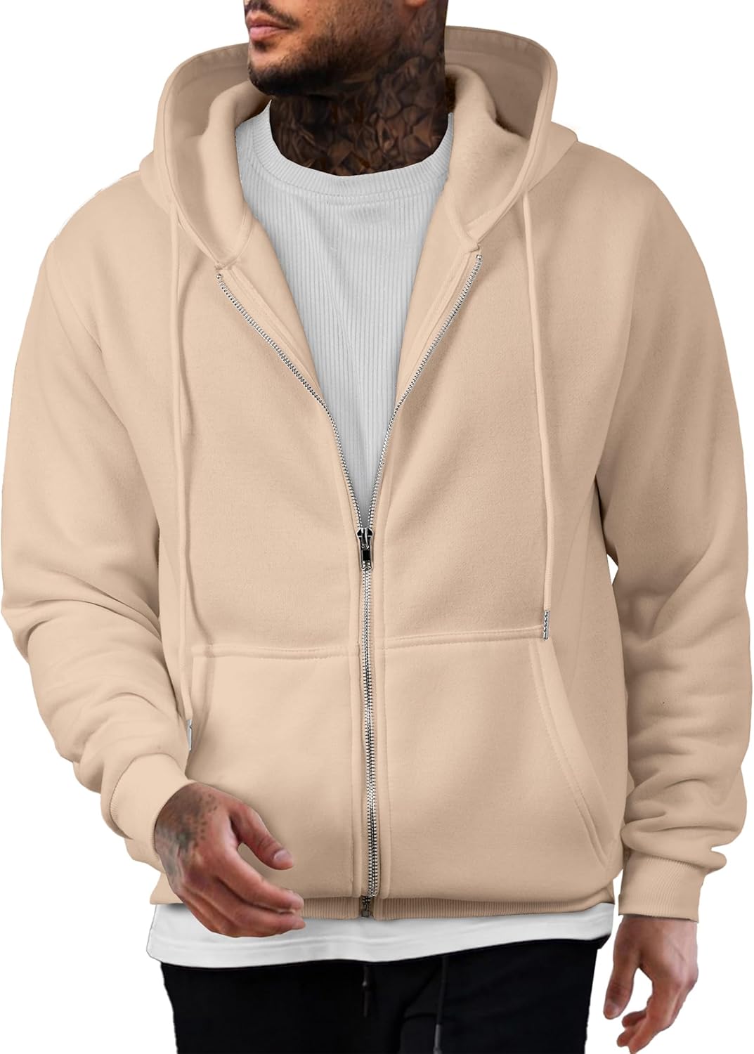 JMIERR Mens Full Zip Casual Cotton Hooded Fleece Drawstring Hoodies Pullover Sweatshirts Casual Long Sleeve Shirts