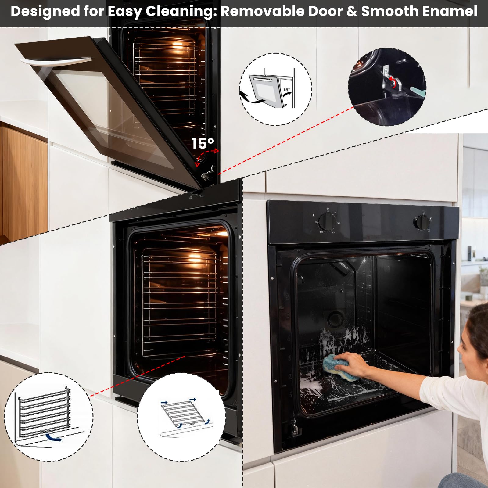 Electric Single Oven Built-in Integrated Black, Installed 65L 4 Functions Electric Single Oven Ideal for Family Cooking Easy Programmable Timer — view 3