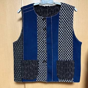 ♥古布リメイク ミニベスト 丹後ちりめん黒 大島紬 古布雀柄アレンジ ♥古布リメイク ミニベスト 丹後ちりめん黒 大島紬 羽裏柄