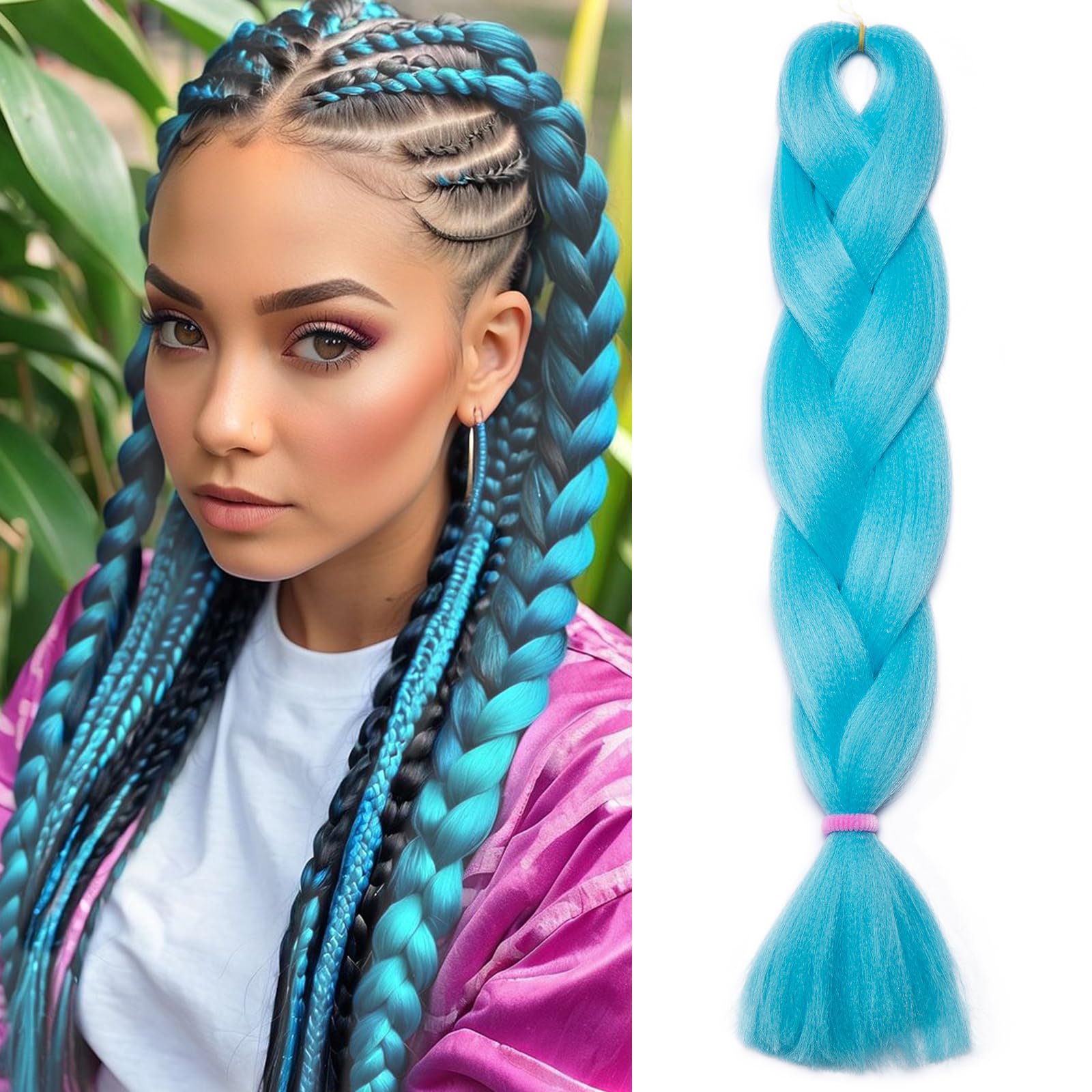 60cm - Silk-co Extensiones de Pelo Sintético para Kanecalon Trenzas Africanas Braiding Hair Cabello Se Ve Natural 1 Pieza #Azul Claro - 100g