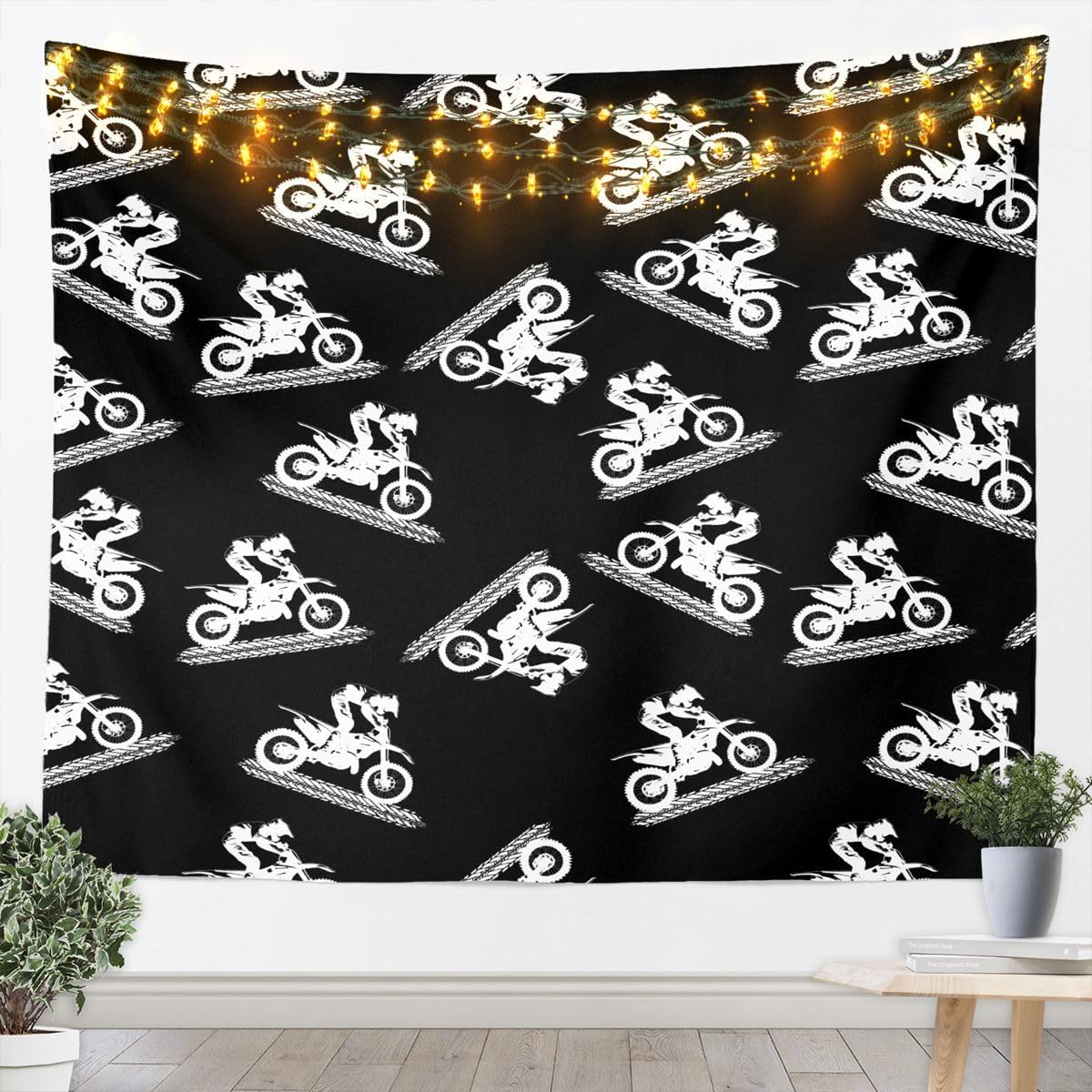 Feelyou Red Motocross Rider Tapestry Checkered Flag Wall Art for Living Room Bedroom Off-Road Racing Wall Hanging Blanket Sporty Rider Home Decor Small 51"x59" Dirt Bike image 5