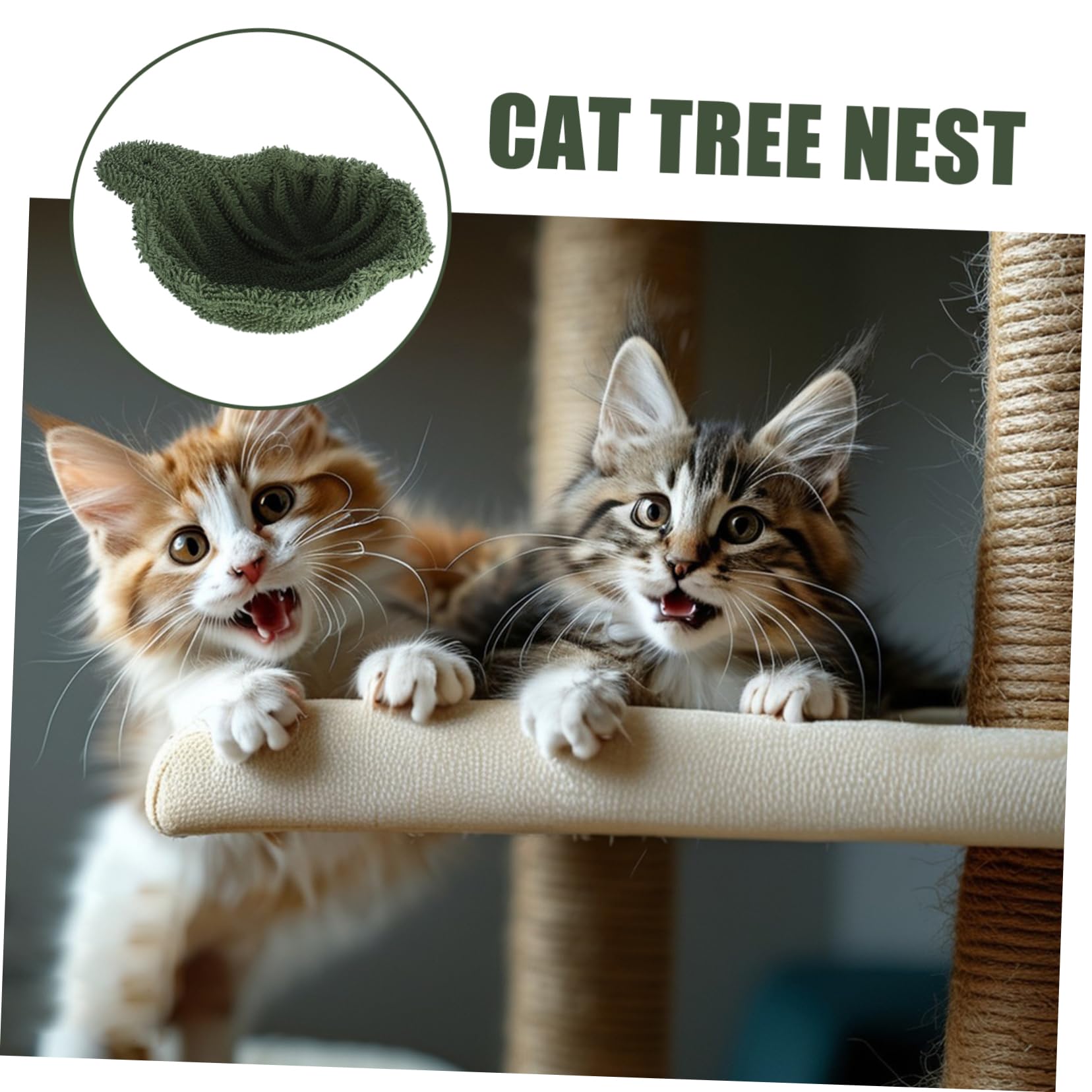 WOONEKY Nido Sospeso per Gatti da Interno in Flanella Verde Struttura in Acciaio, Amaca Elegante Multifunzionale Facile da Installare per Grandi Felini