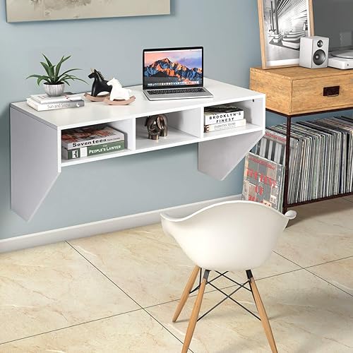 Miniatura 4 de BestComfort Mueble de escritorio montado en la pared, mesa flotante para computadora portátil de 41.5 pulgadas, escritorio de escritorio colgante