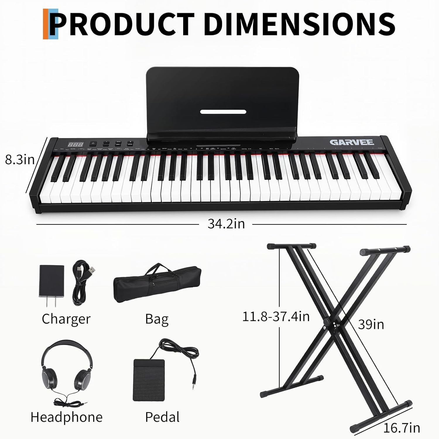 61-Key Portable Electronic Keyboard,Portable Keyboards with Headphone, for Beginners,Full-Size Piano Keyboard for Practice, Travel & Home Use