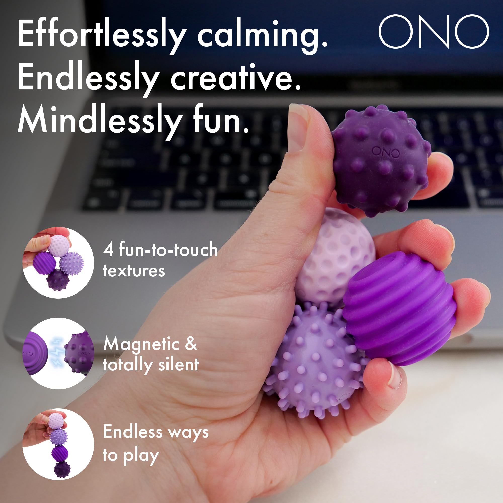 ONO Signets - Silicone Magnetic Balls with Textured Dimples, Bumps, and Waves, Lavender - Image 2