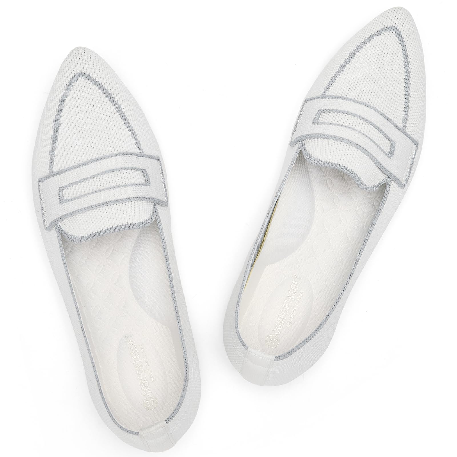 Puxowe Ballerines pour Femmes Slip on Robe en Maille à Bout Pointu Chaussures Plates Escarpins Élégantes et Confortables Ballerines Plates pour Femmes 39.5 EU White