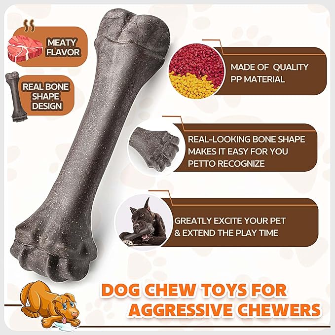 Dog Toys for Aggressive Chewers, Indestructible Bones Toy for Aggressive Chewers, Tough Puppy Chew Toy for Heavy Duty Dogs, Big Dog Teething Toys with Durable Nylon for Large/Medium Breed Puppies