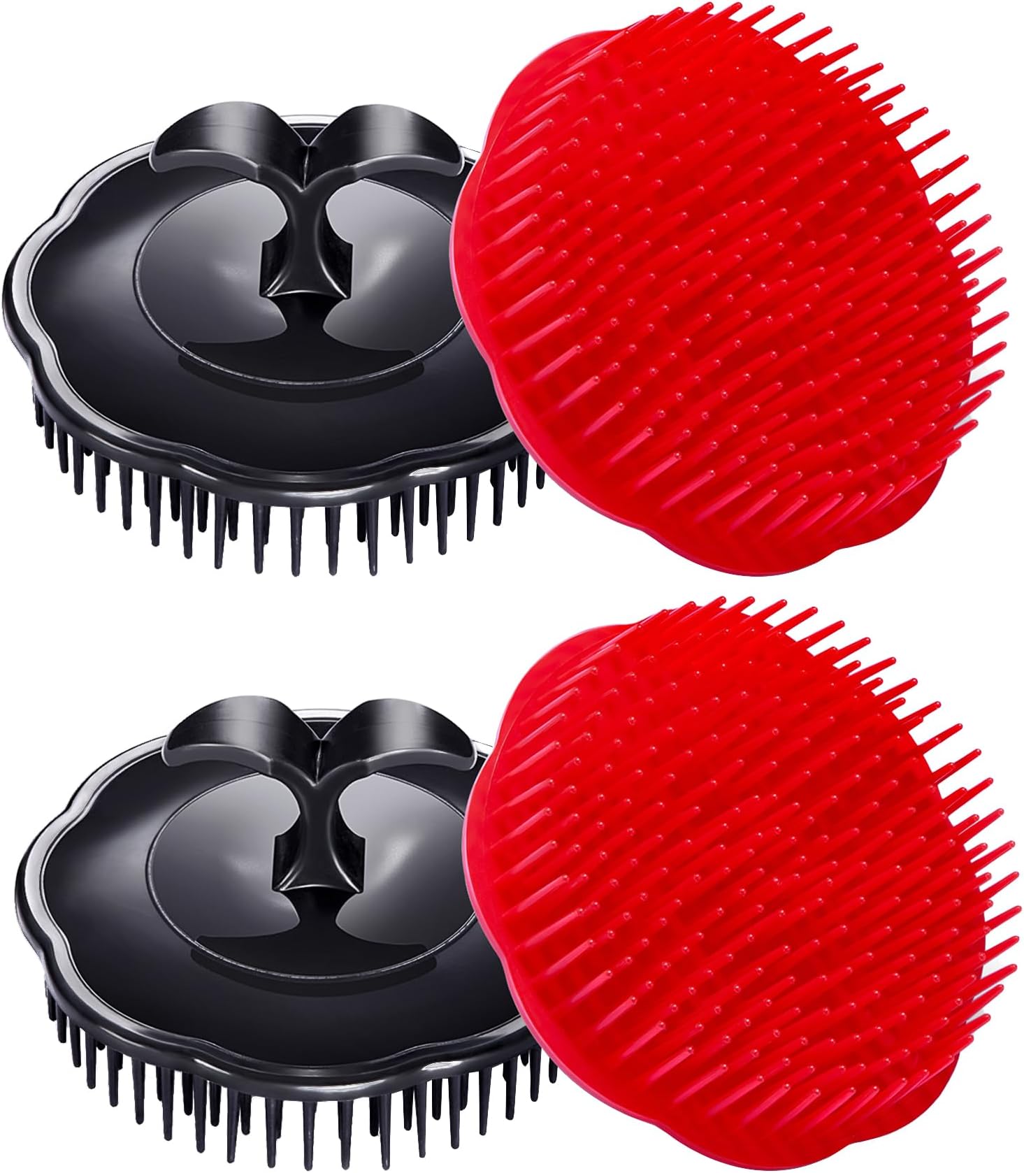 Hair Scalp Brush Dandruff Cleaning Brush Shower Scalp Shampoo Brush Scalp Massager Pack of 4 (Black and red)