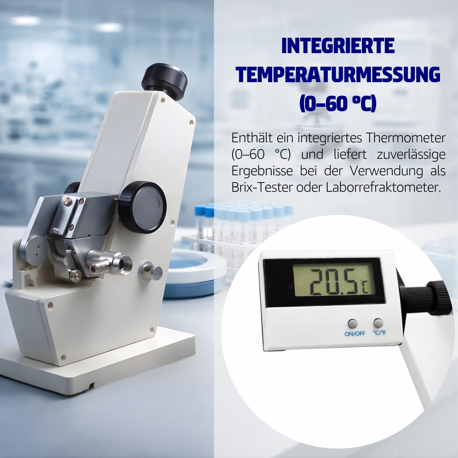 ABBE-Refraktometer Brix Refraktometer Zuckergehalt Messgerät Zucker Messgerät Brix-Messgerät Zucker Messen Gerät 0–95% Brix Brechungsindex 1,3–1,7 nD für Labor Universität und Pharmazie ART-111