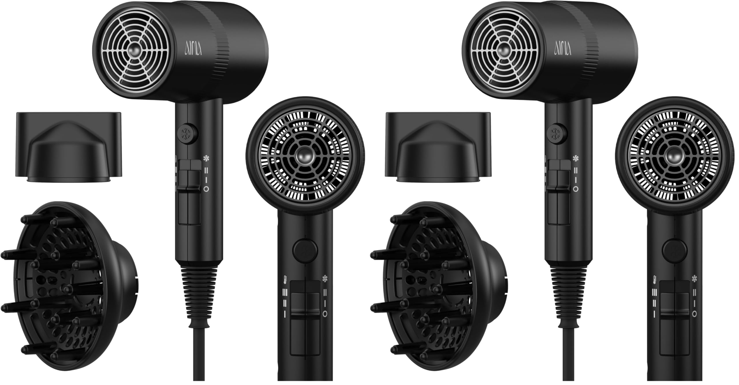 AINA Diffuser Hair Dryer Full-Featured Blow Dryer 110V/1600W(Vader Black) (Pack of 2)