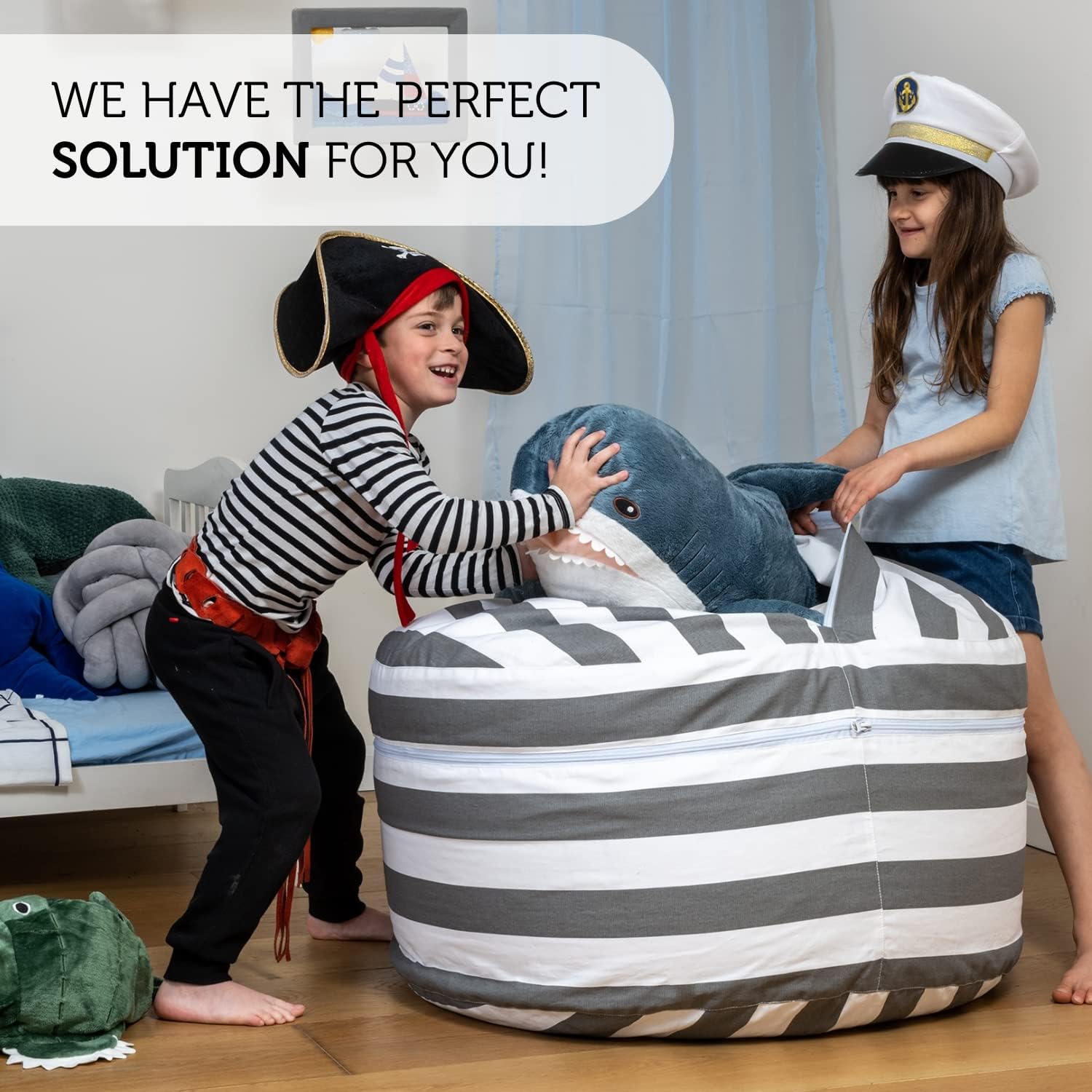 Stuffed Animal Storage Bean Bag Chair | 2 Sizes in 1 | 100% Cotton Washable Kids’ Plush Toys Organizer | XL to XXL Expandable Premium Soft Toys Pouf Royal Grey