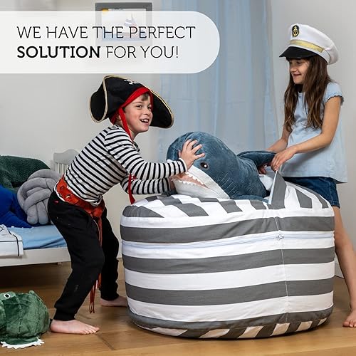 Miniatura 5 de 2 tamaños en 1 puf grande de almacenamiento de animales de peluche, otoman XL Jumbo para juguetes suaves, juguetes de peluche, organizador de puf