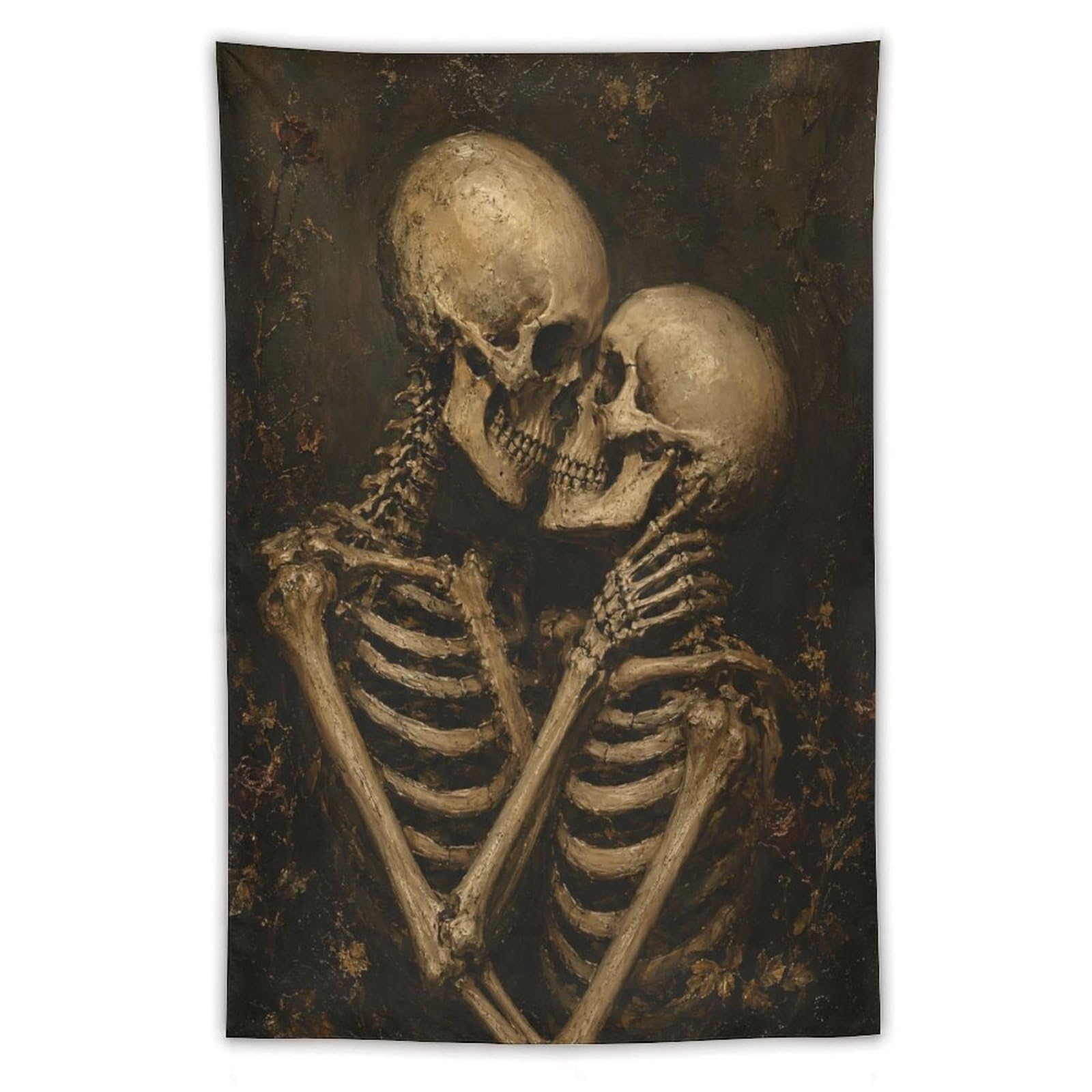 H3B8U2Y5 Skeleton Couple Embrace Portrait Wall Tapestry, Moonlit Field