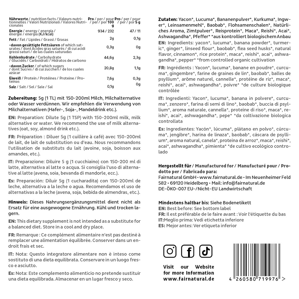 BIO Curcuma e Piperina Latte in polvere I Golden Milk alla curcuma in polvere con zenzero e molti altri superalimenti [dalla Germania] Immune-Boost & anti-infiammatori con curcumina - 200g