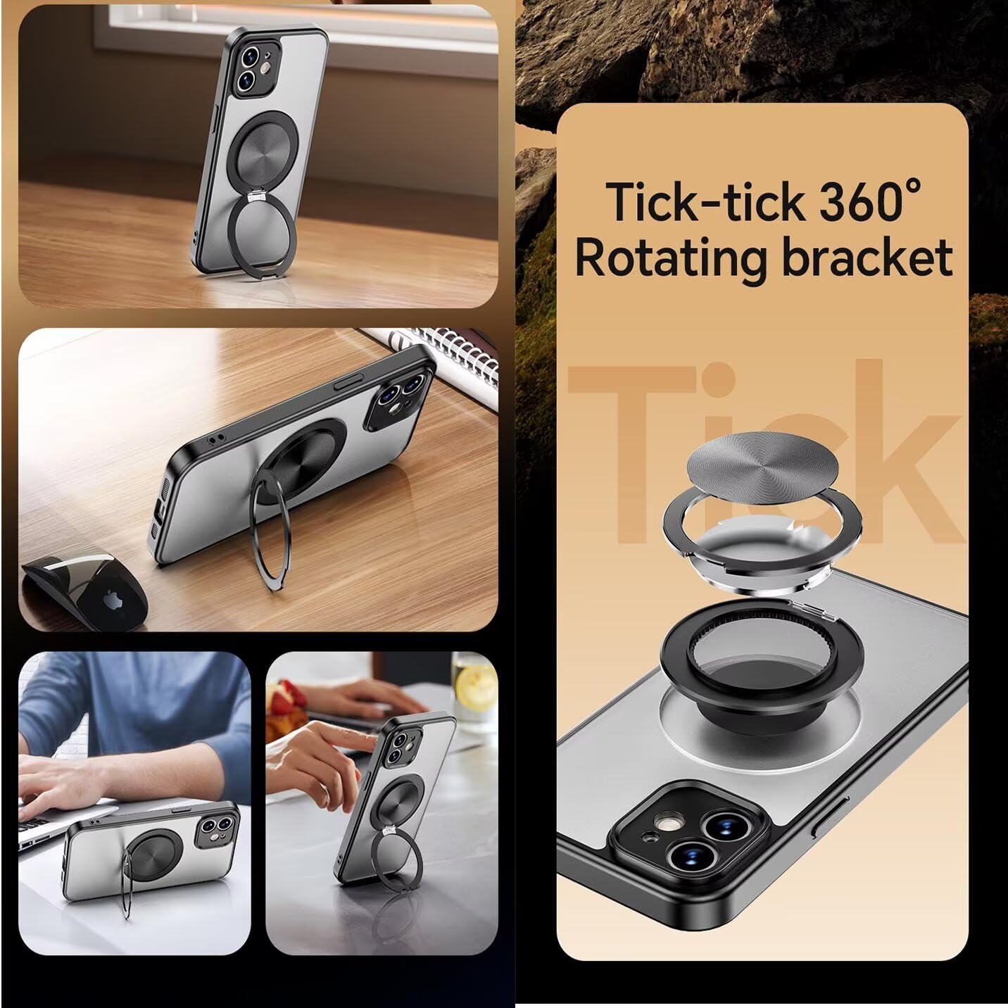 BORYA Etui do Motorola Moto G85 / Moto Edge 50 Fusion, Ultra cienkie, odporne na wstrząsy magnetyczne półprzezroczyste matowe etui TPU + PC Case, miękkie silikonowe etui z uchwytem pierścienia 360°