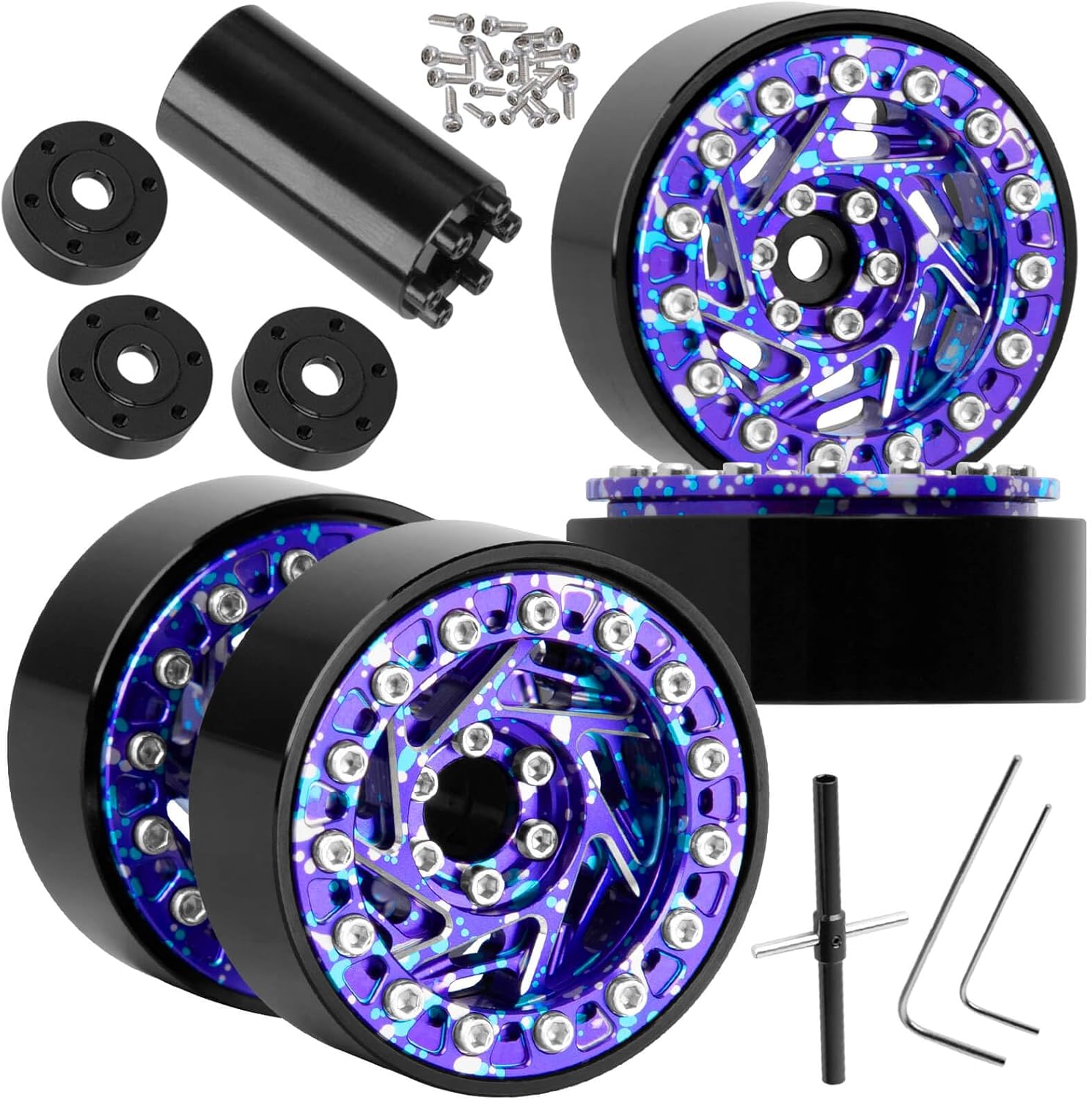 1.3 Dually Beadlock Wheels Rims for RC Crawler Car 1/18 TRX4M Ascent-18,1/24 SCX24 FCX24,RC Off Road Buggy Rally Truck Wheels,RC Aluminium 1.3 in Adjustable Offset,7mm Hex Rims,Purple Blue