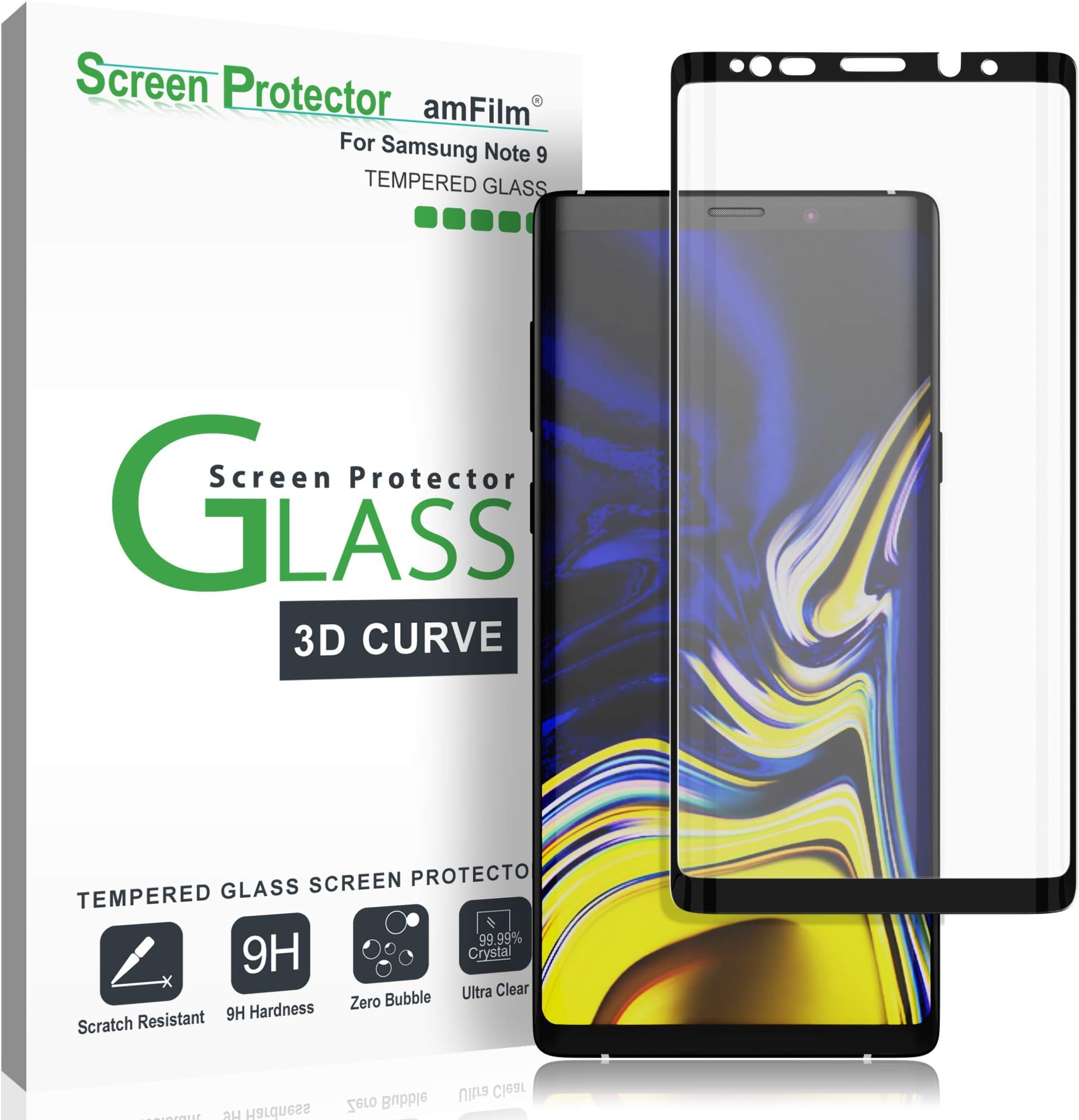 Galaxy Note 9 Screen Protector Glass, Full Cover (3D Curved) Tempered Glass Screen Protector with Dot Matrix for Samsung Galaxy Note 9 (Black)