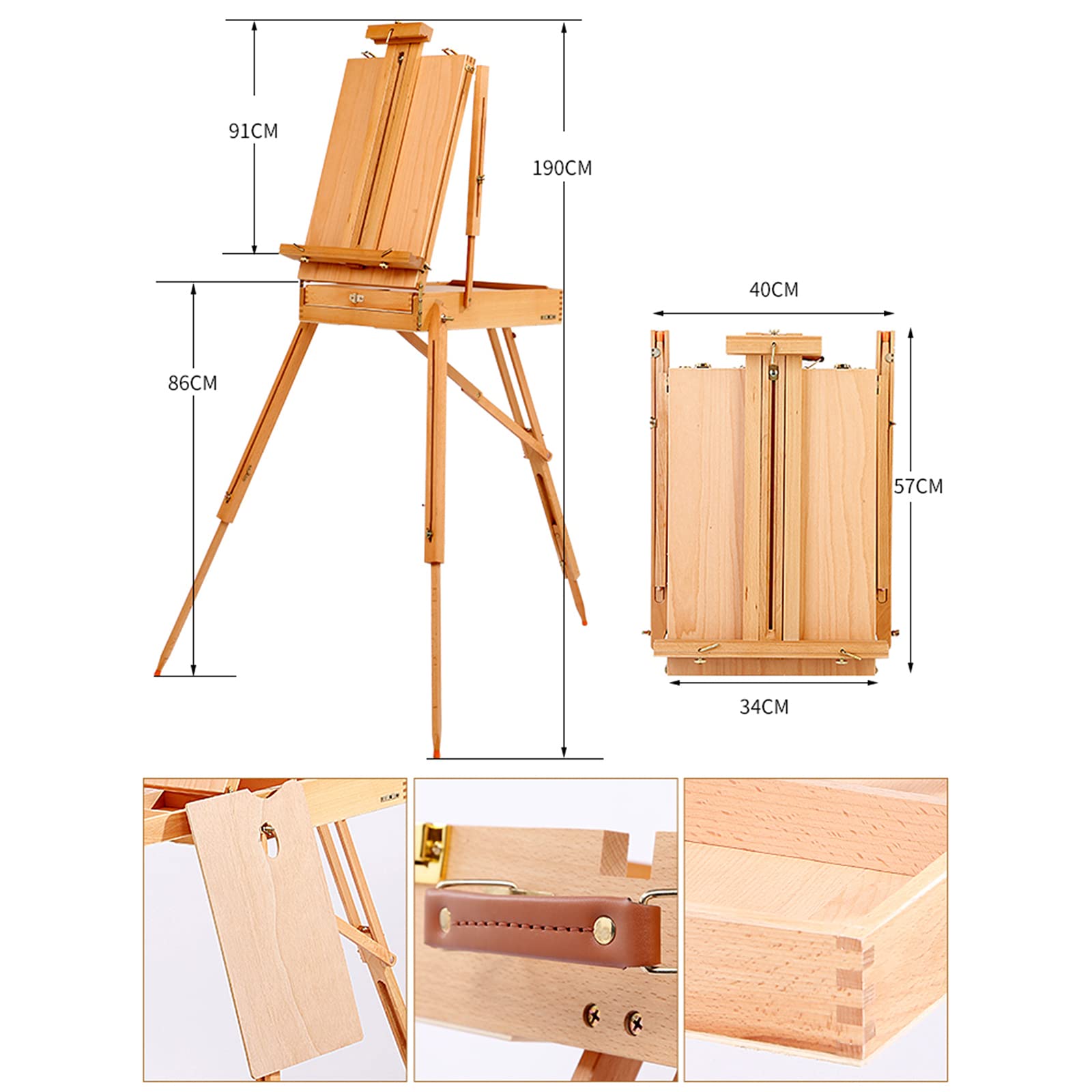 Wysoki statyw na sztalugi o wysokości 190 cm do malowania, drewniana sztaluga Sketchbox ze składanymi nogami i szufladą do przechowywania, przenośne pudełko na sztalugi artystyczne do szkicowania i