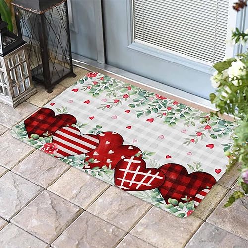 Vista 392 de Tapete de Feliz Navidad, tapete antideslizante para puerta delantera, baño, cocina, dormitorio, patio, entrada, 16 x 24 pulgadas, rojo, negro y verde