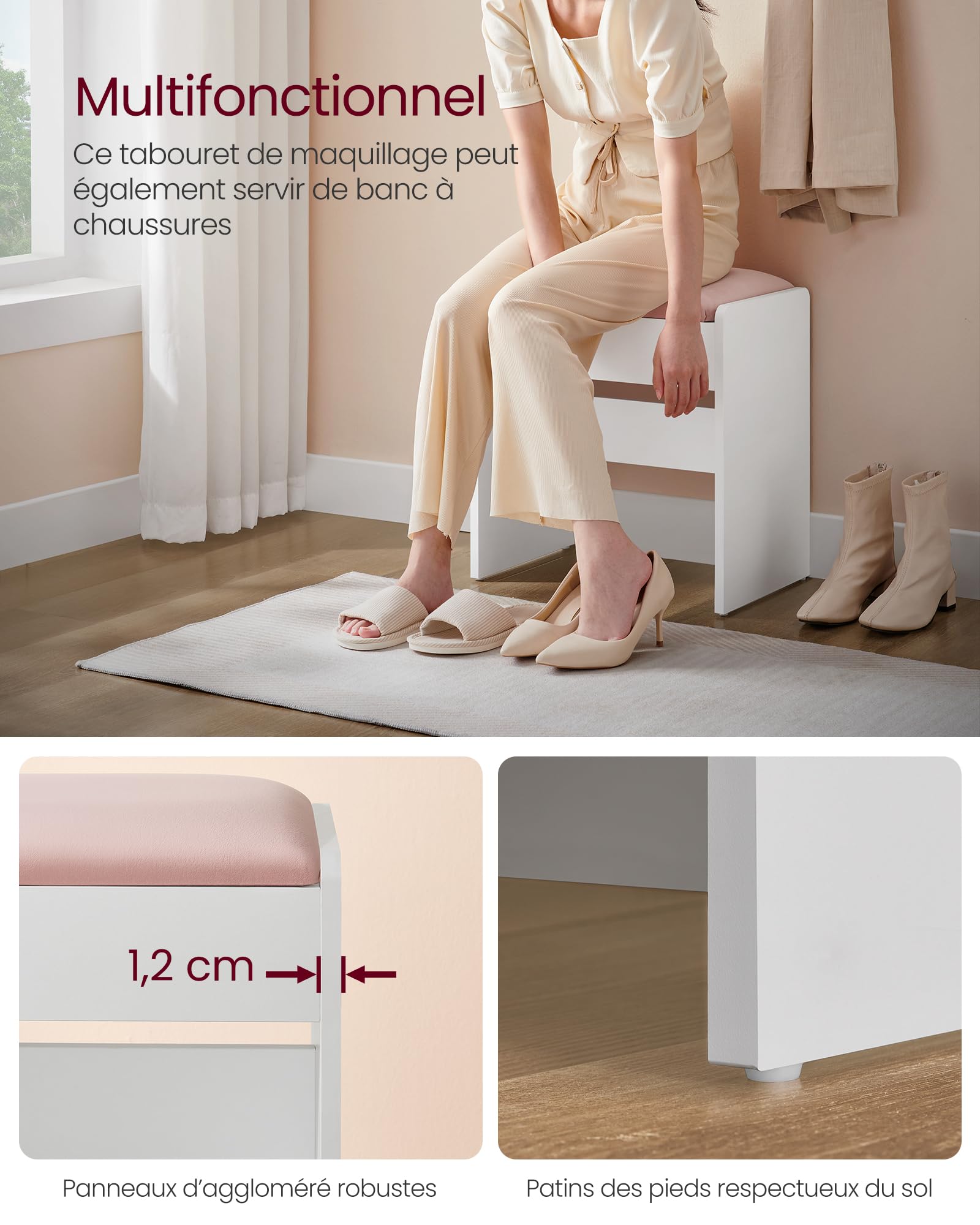 VASAGLE Kailyn Collection - Coiffeuse avec Miroir LED et Tabouret, Multiprise, 9 Tiroirs, Loupe 10x, Rangement Bijoux, Éclairage 3 Couleurs, Installation des Rails sans Outils, Blanc Nuage RDT737W01