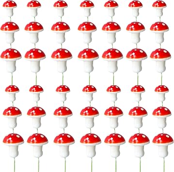 Gyufise 30 Pcs زينة كعكة الفطر الأحمر ميني الفطر المسواك الفطر كب كيك Toppers كعكة الفطر يختار لعيد ميلاد الطفل دش حزب زينة المناظر الطبيعية الصغيرة