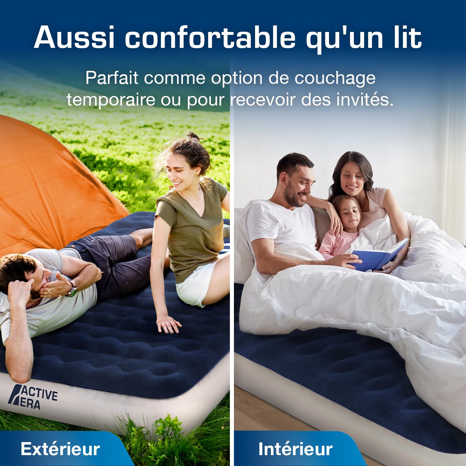 Active Era Matelas Gonflable de Camping avec Pompe à Air Rechargeable USB et Pompe à Pied, 2 Personnes, Sac de Transport Inclus - 150 x 203 x 22 cm