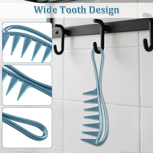 Miniatura 5 de Peines de pelo de dientes de tiburón grandes, peine de dientes anchos para cepillar rizos, peine profesional para salón afro grueso para hombres y