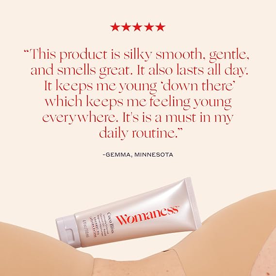 Womaness Coco Bliss Vaginal Moisturizer - Hydrating Coconut Cream for Vaginal Dryness - Non-Sticky Vulva Cream for External Intimate & Body Care - Estrogen & Hormone-Free Formula for Women - 4oz