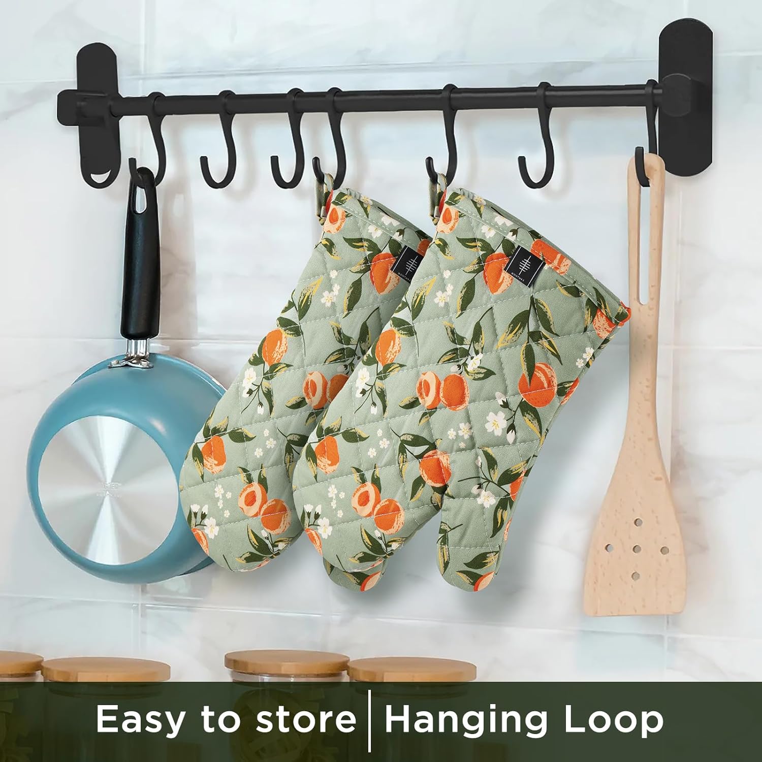 Oven Gloves Extra Long Cotton Cooking Gloves with Non-Slip Striped Baking Gloves for Cooking Baking Grilling - 2PCS - Image 7