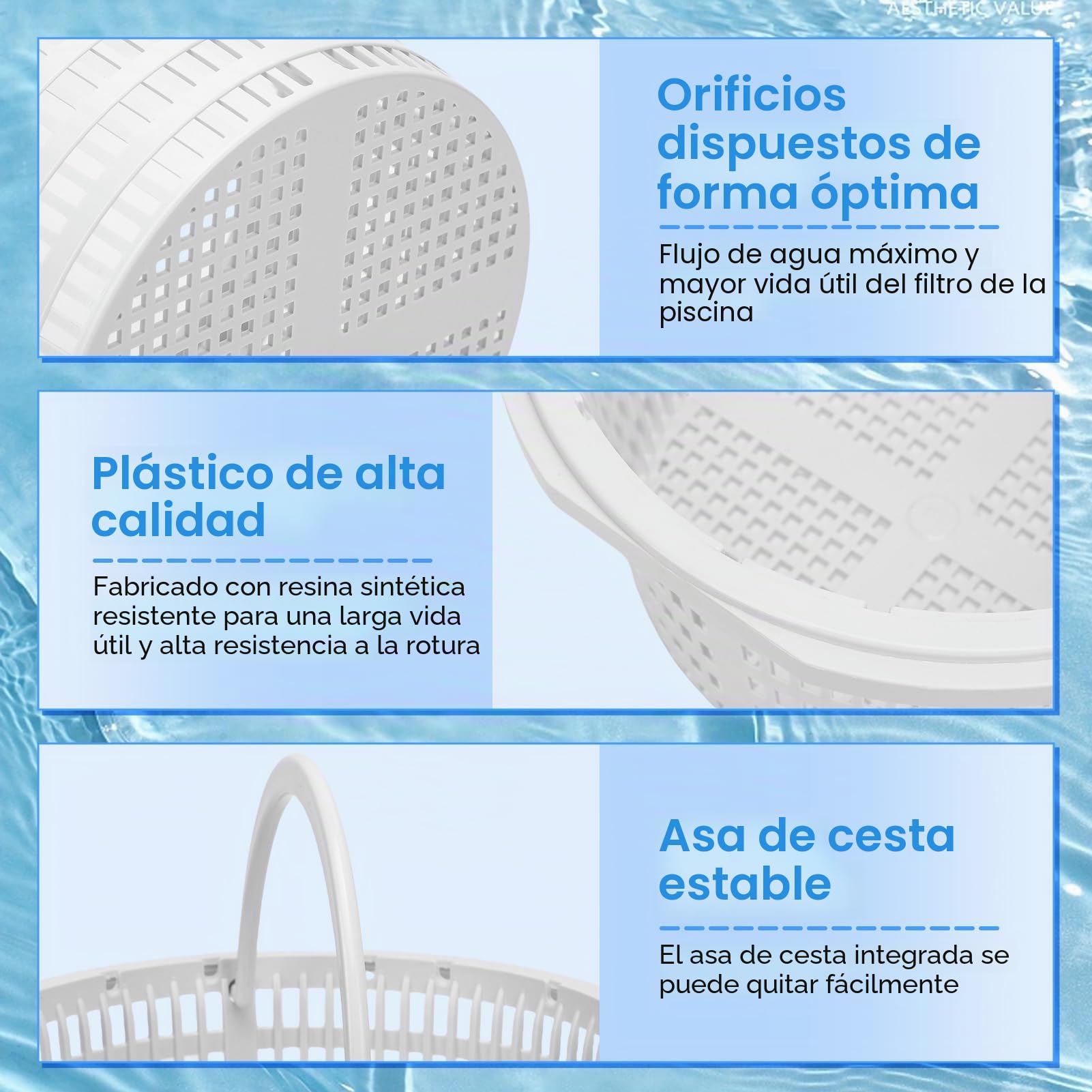 VINGVO Cesta para skimmer, cesta de repuesto para skimmer de piscina, cesta de 18 cm, para skimmer estándar, con asa, resistente al cloro, estable para limpieza de piscinas eficaces, limpieza de ooles